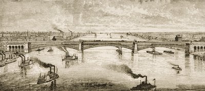 Stahlbrücke über den Mississippi bei St. Louis, ca. 1874, aus 